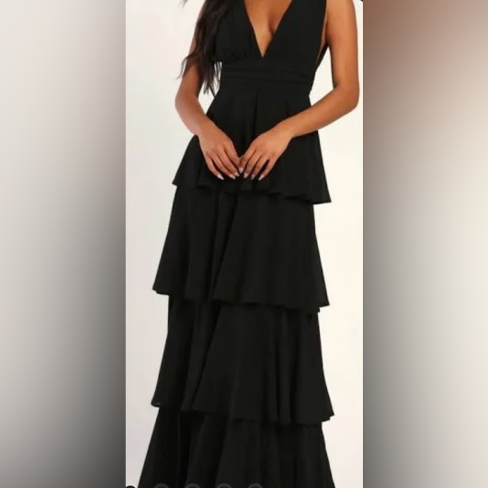 Lulus Black Tiered V Neck Maxi Dress XS & XL